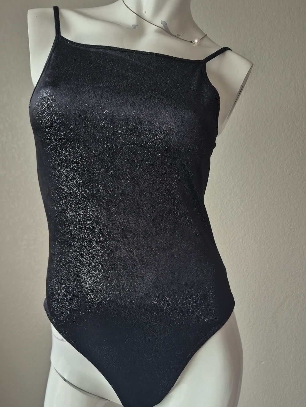 H&M Black Shimmery Bandeau Bodysuit with Spaghetti Straps